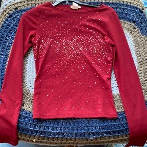 Red Long Sleeved Sequined Shirt